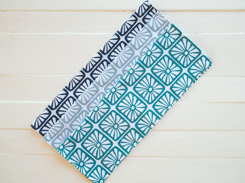 Handprinted Organic Bloom Print Tea Towels - Kitchen Towels