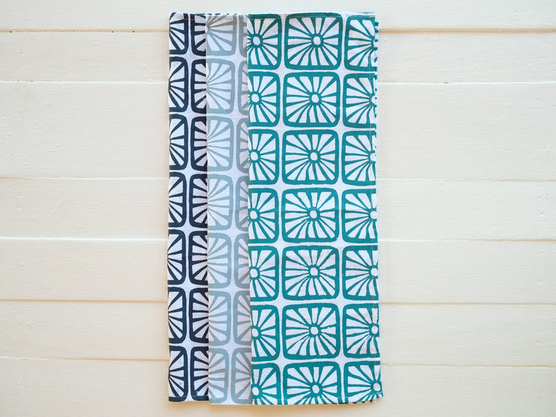 Handprinted Organic Bloom Print Tea Towels - Kitchen Towels