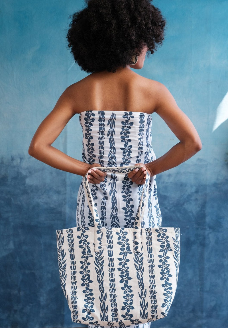 Handprinted & Handwoven Beach Bag - Salusalu Print