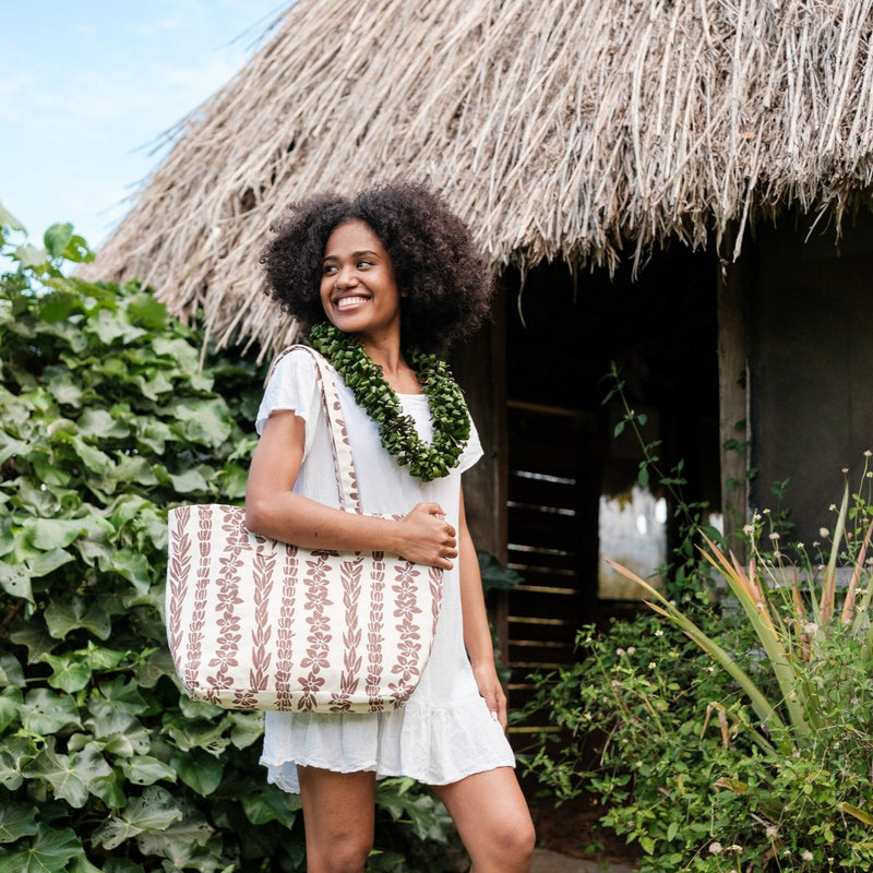 Handprinted & Handwoven Beach Bag - Salusalu Print