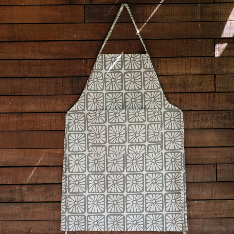 Handprinted Cotton Canvas Apron, Organic Bloom Print - Vatu