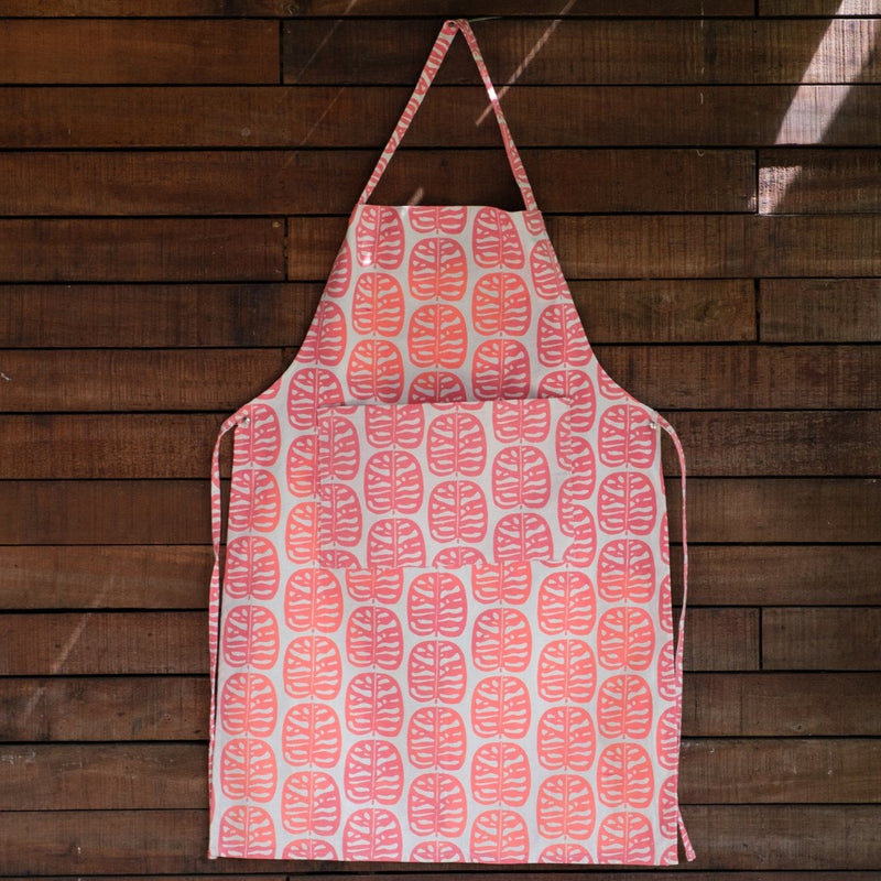 Handprinted Cotton Canvas Apron, Organic Bloom Print - Vatu