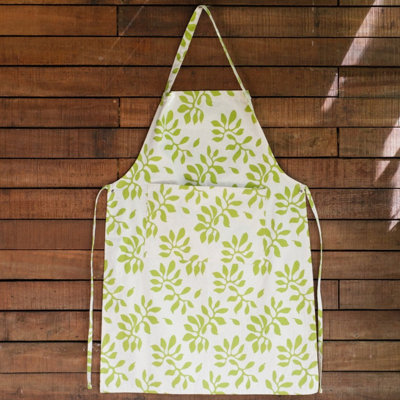 Handprinted Cotton Canvas Apron, Organic Bloom Print - Vatu