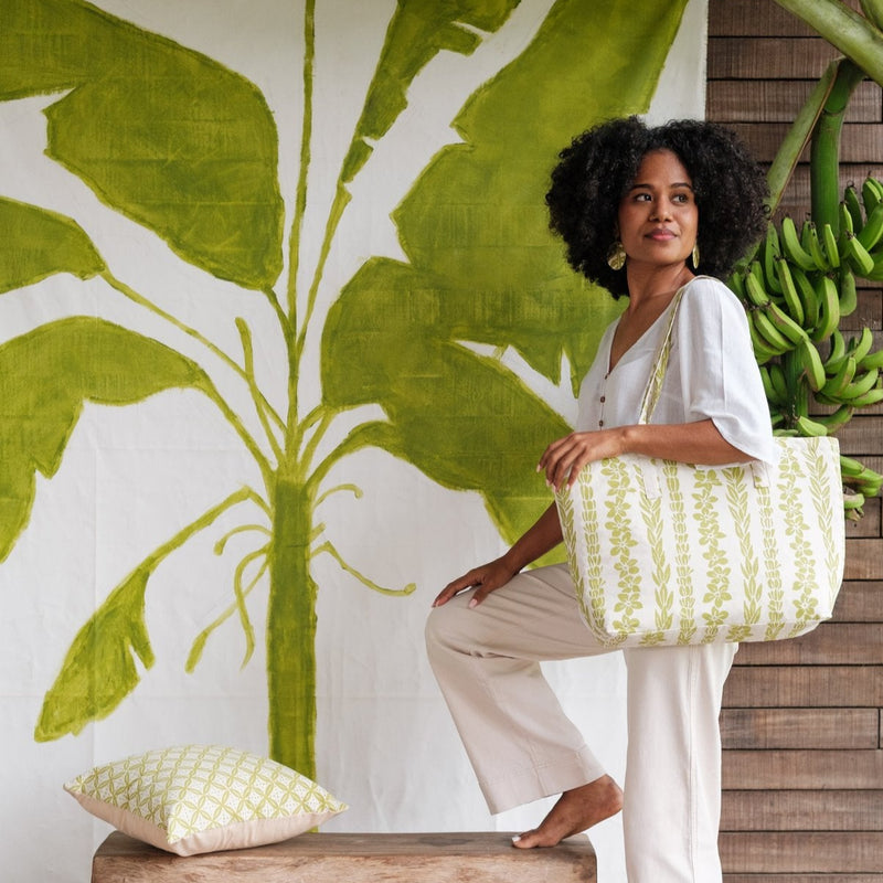 Handprinted & Handwoven Beach Bag - Salusalu Print