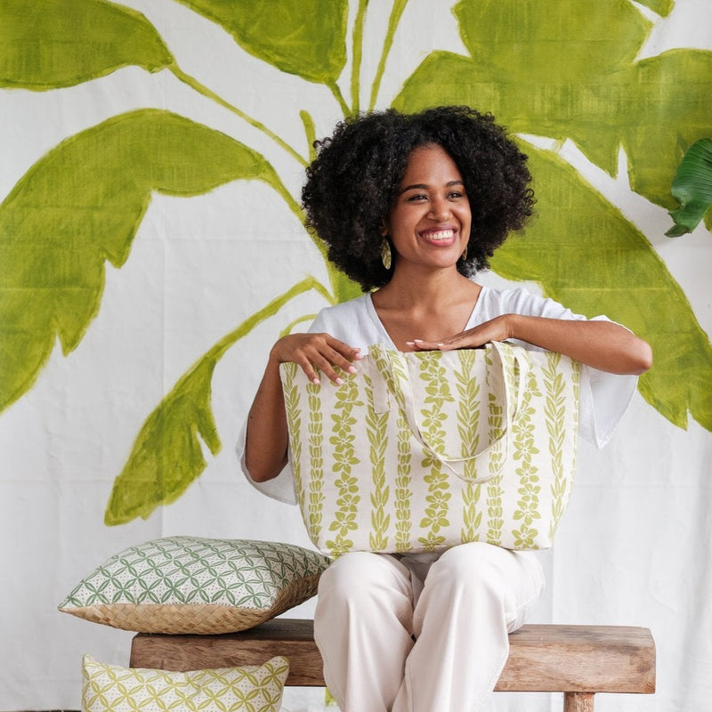 Handprinted & Handwoven Beach Bag - Salusalu Print