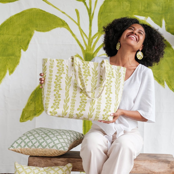Handprinted & Handwoven Beach Bag - Salusalu Print