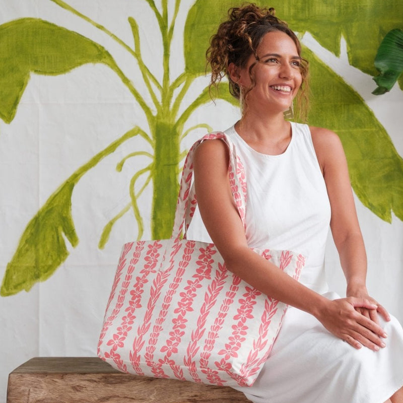 Handprinted & Handwoven Beach Bag - Salusalu Print