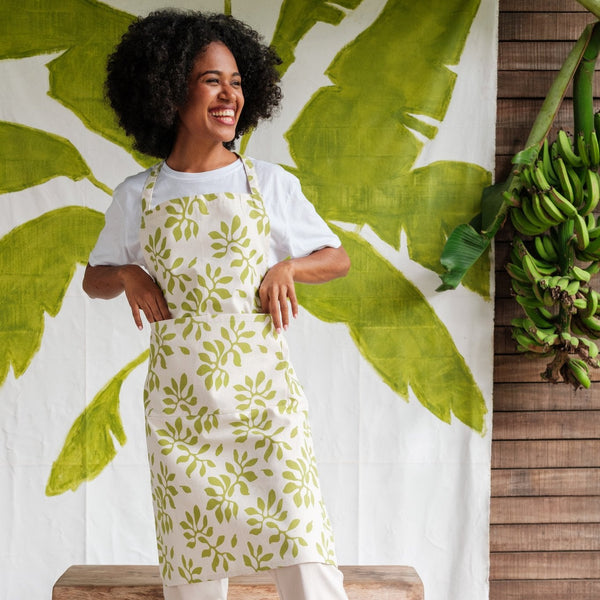 Handprinted Cotton Canvas Apron, Karisi Print - Sweet Pea