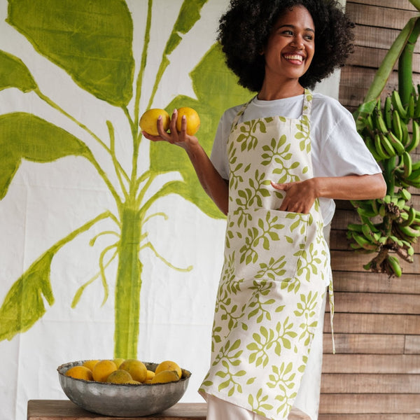 Handprinted Cotton Canvas Apron, Karisi Print - Sweet Pea