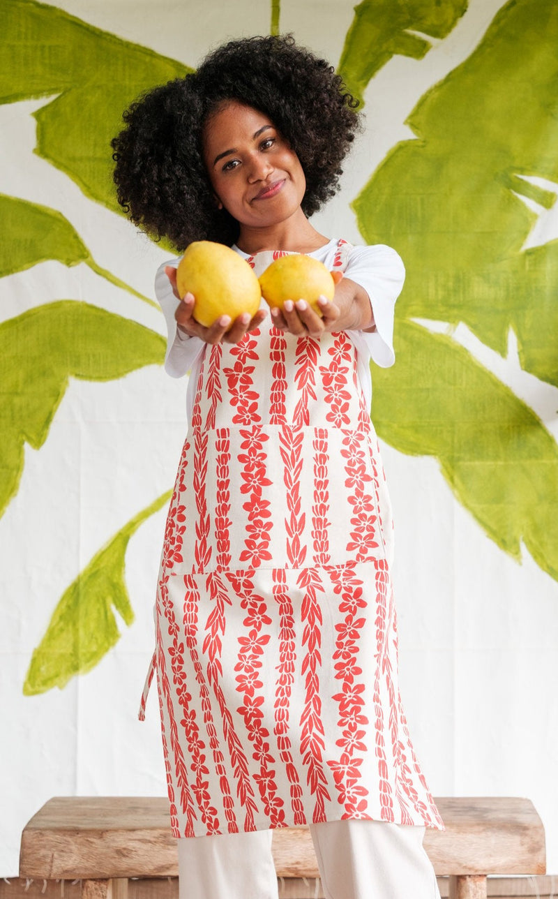 Handprinted Cotton Canvas Apron, Organic Bloom Print - Vatu