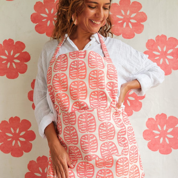 Handprinted Cotton Canvas Apron, Barakoto Print - Viqi