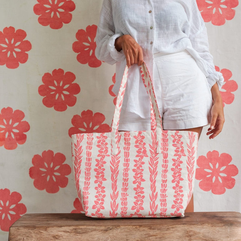 Handprinted & Handwoven Beach Bag - Salusalu Print