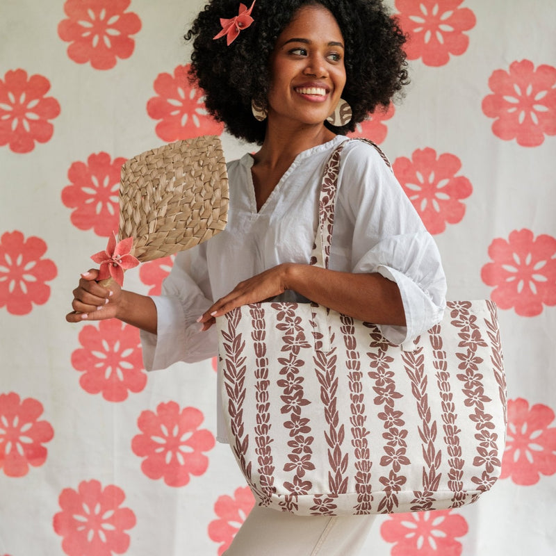 Handprinted & Handwoven Beach Bag - Salusalu Print