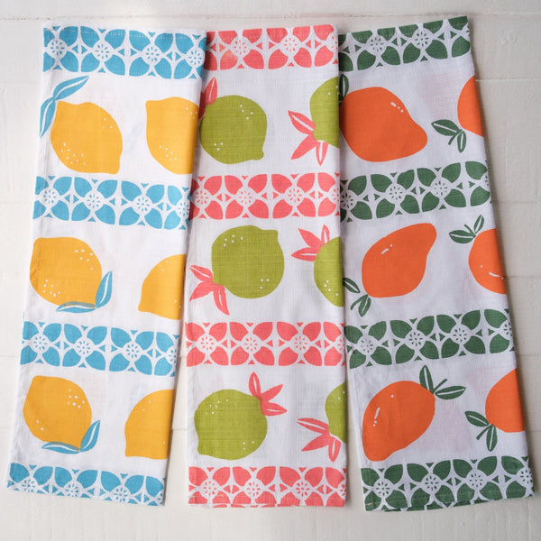 Handprinted Fruit Tea Towels - Kitchen Towels
