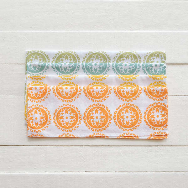 Set of Four - Handprinted Mandala Print Tea Towels