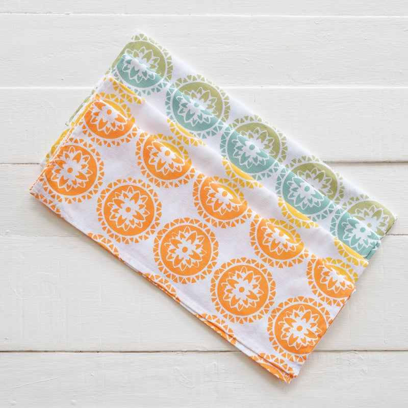 Set of Four - Handprinted Mandala Print Tea Towels