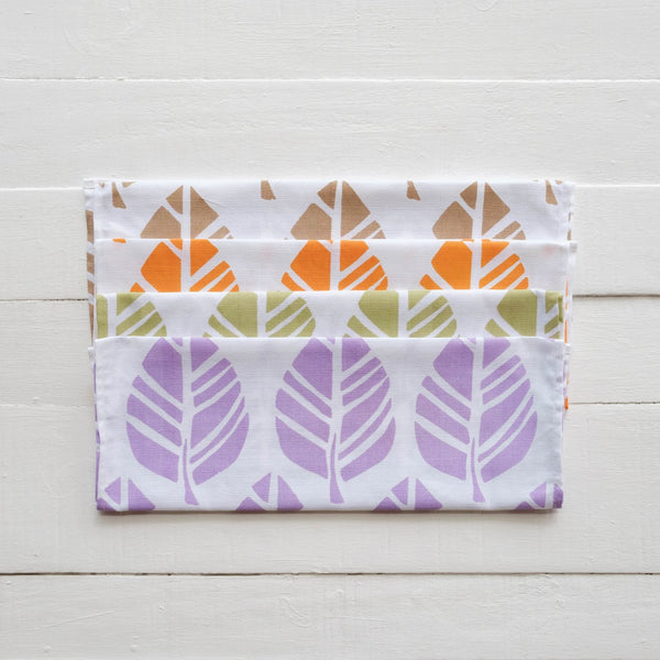 Set of Four - Handprinted Tavola Leaf Print Tea Towels