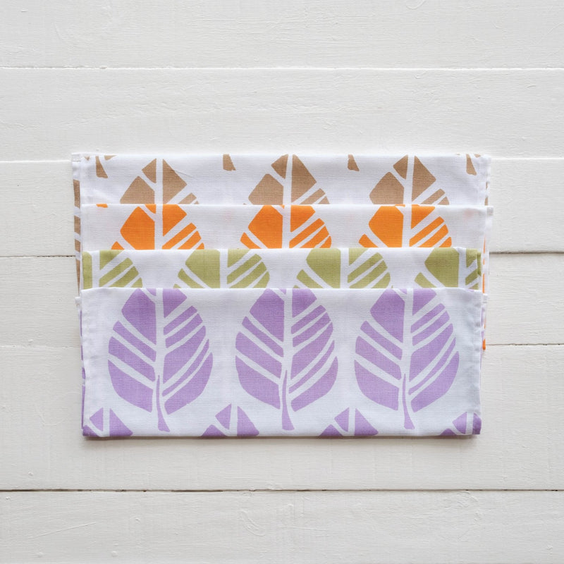 Set of Four - Handprinted Tavola Leaf Print Tea Towels