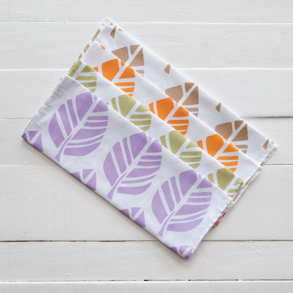 Set of Four - Handprinted Tavola Leaf Print Tea Towels