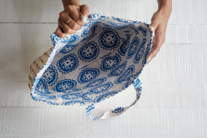 Handprinted & Handwoven Beach Bag - Mandala Print