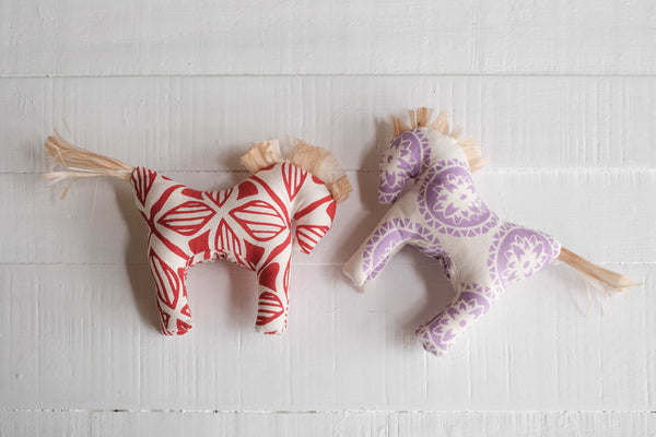 Handprinted Horse Set of Two - Red & Purple