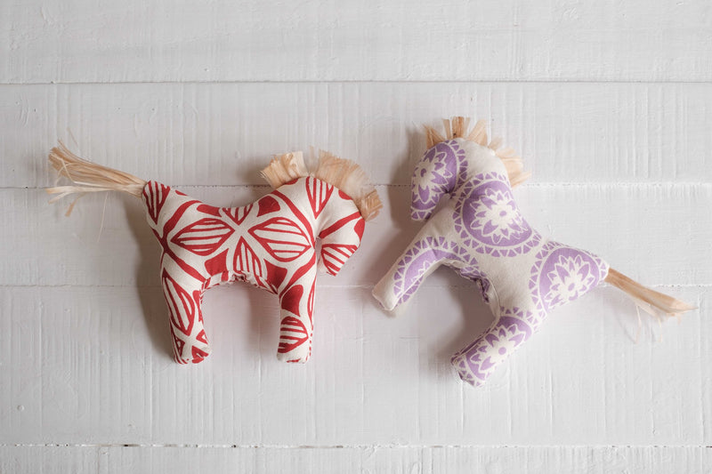 Handprinted Horse Set of Two - Red & Purple
