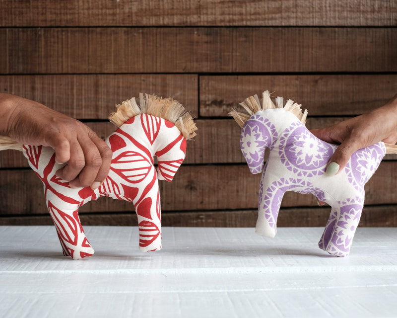 Handprinted Horse Set of Two - Red & Purple