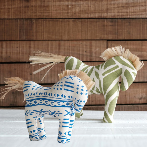 Handprinted Horse Set of Two - Blue & Green