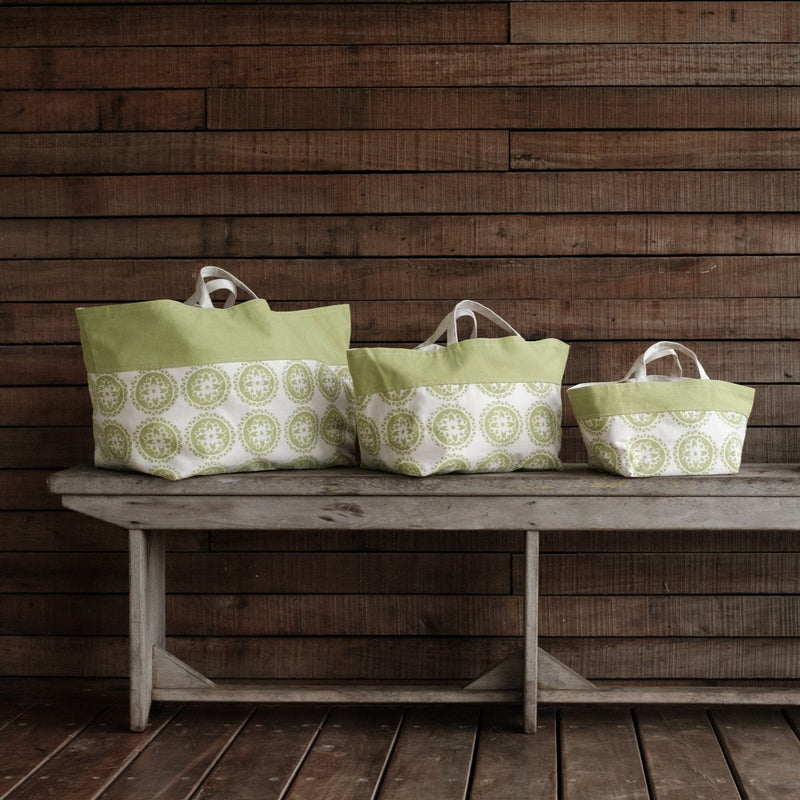 Set of Three Totes - Mandala Print, Pea
