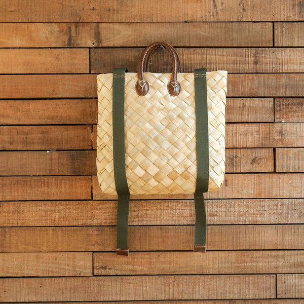 Handwoven Backpack with Handcrafted Leather Handles