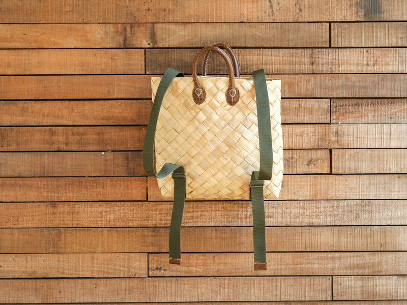 Handwoven Backpack with Handcrafted Leather Handles