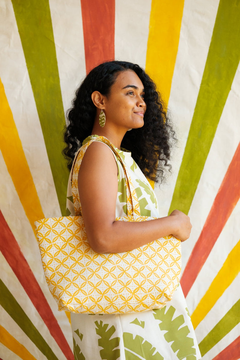 Handprinted & Handwoven Beach Bag - Senibua Print