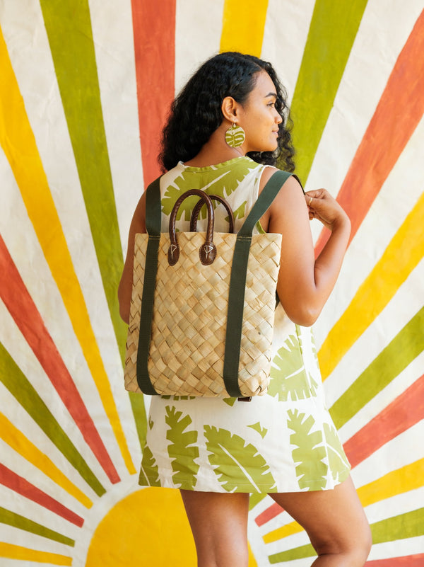 Handwoven Backpack with Handcrafted Leather Handles