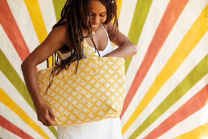 Handprinted & Handwoven Beach Bag - Senibua Print