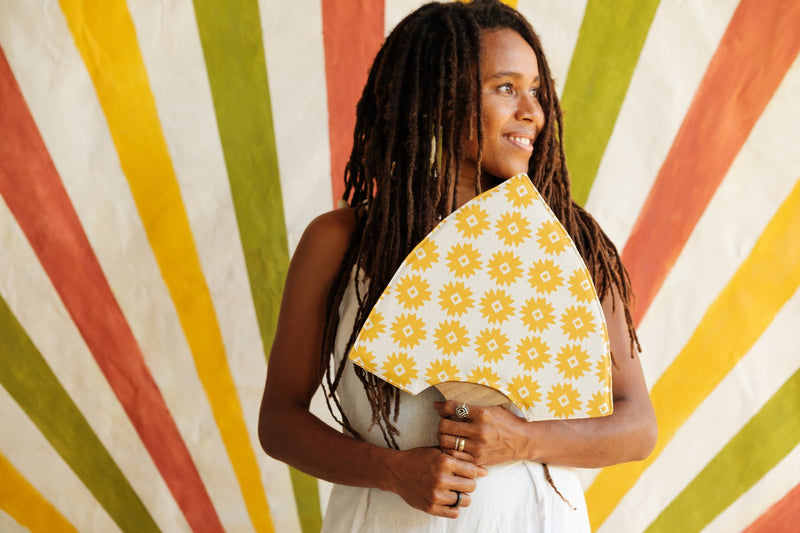 Handprinted Fan with Wooden Handle