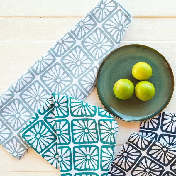 Handprinted Organic Bloom Print Tea Towels - Kitchen Towels