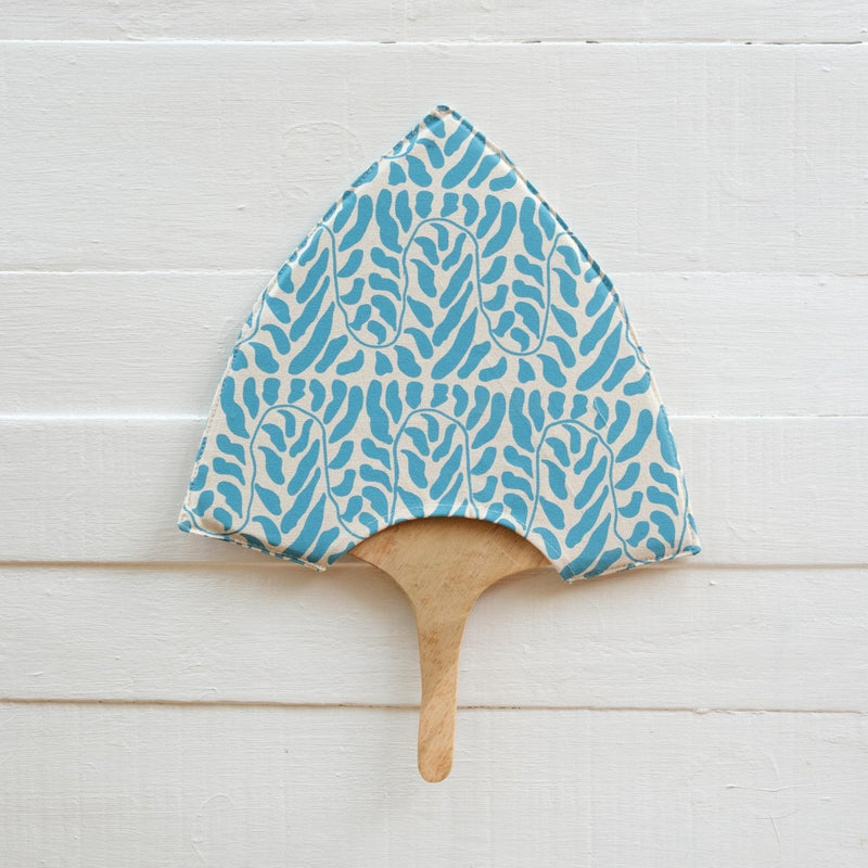 Handprinted Fan with Wooden Handle - Vine Print