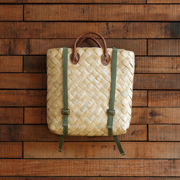 Handwoven Backpack with Handcrafted Leather Handles