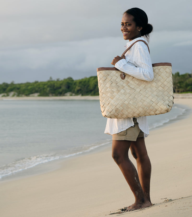 Handwoven Oversized Tote Bag - Natural