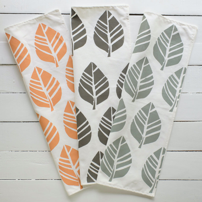 Handprinted Tavola Leaf Tea Towels - Kitchen Towels