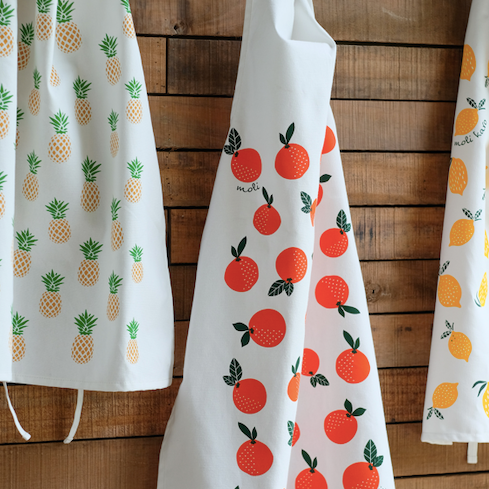 Handprinted Tropical Fruit Themed Aprons