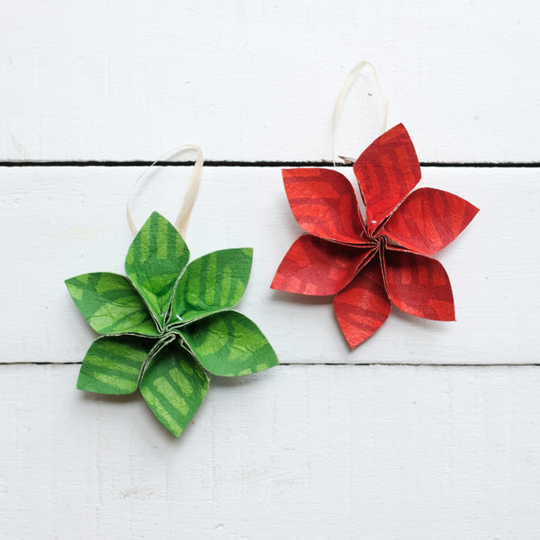 Masi Flower Holiday Ornaments - Green & Red Set of Two (2)